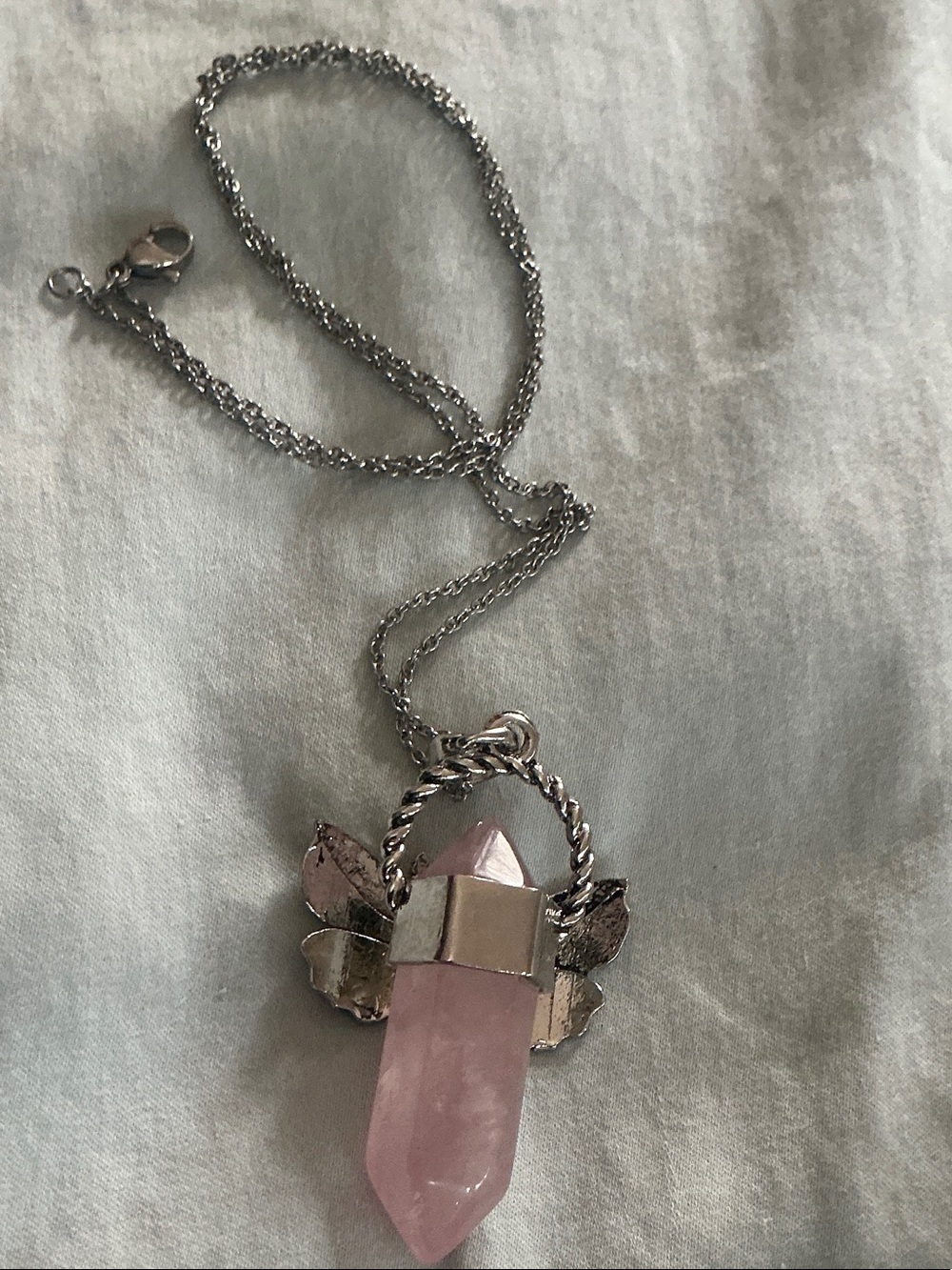 Rose Quartz & Black Crystal Dragonfly Pendant Necklace - Picture 3 of 4